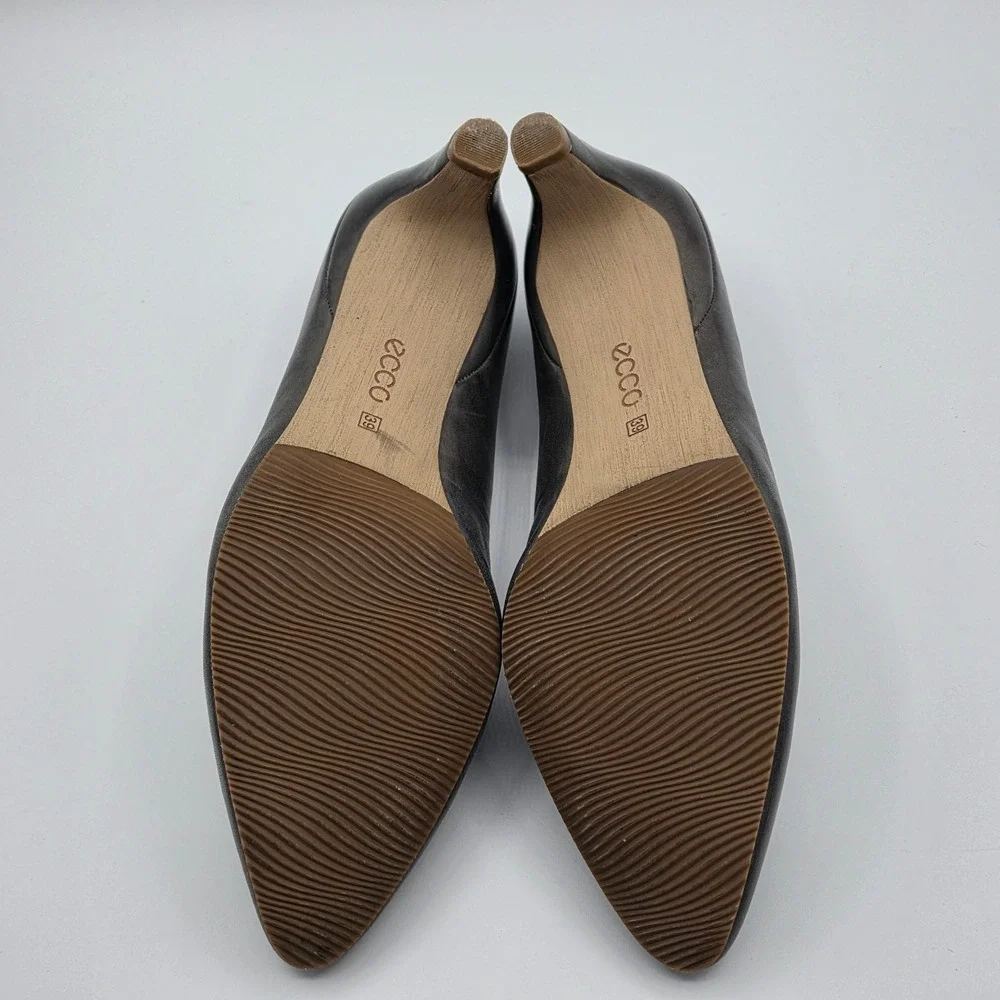 ECCO Pumps Womens Size 8-8.5 Grey Pointed Toe Leather Kitten‎ Heel 3
